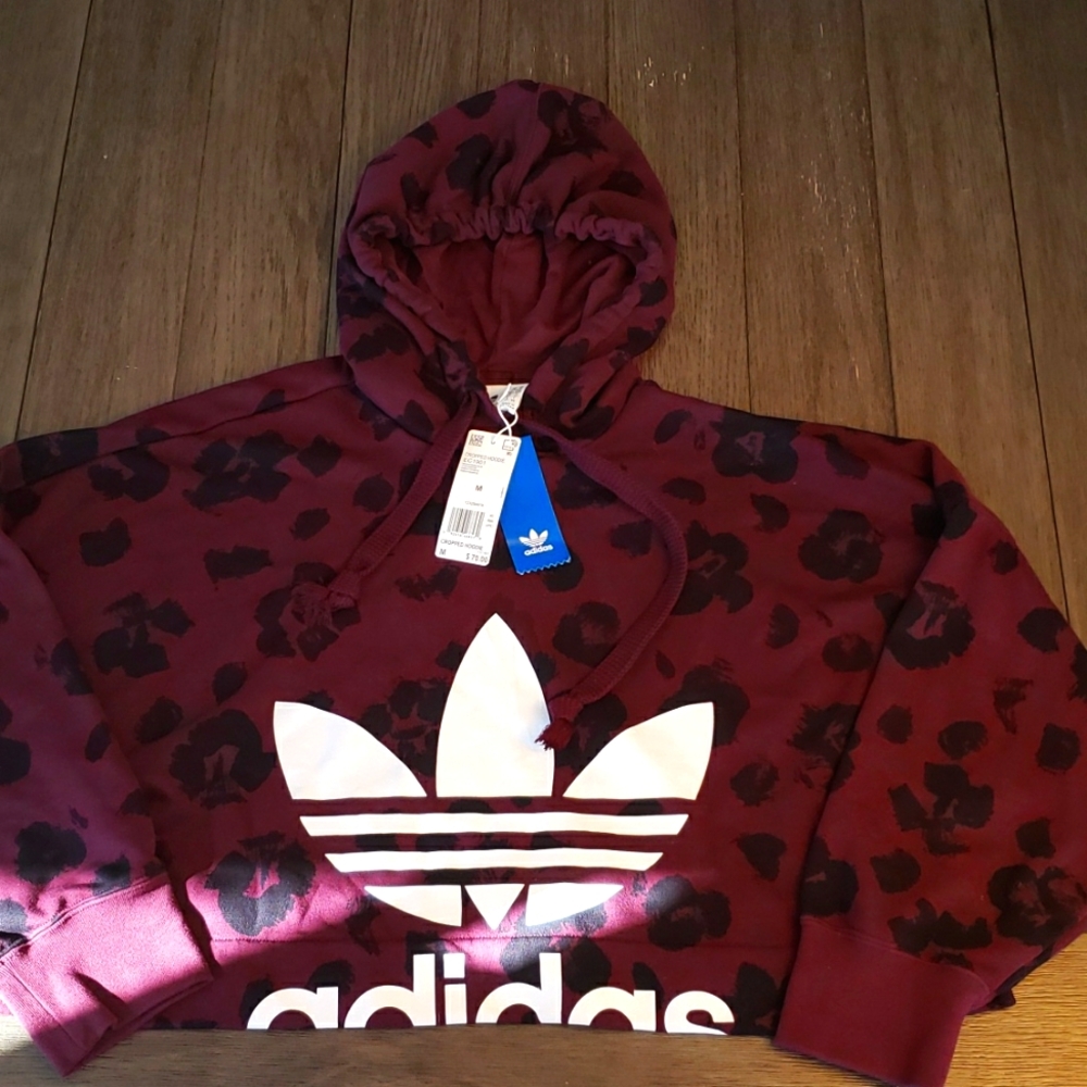 Adidas Cropped Leopard Hoodie in Maroon & Black